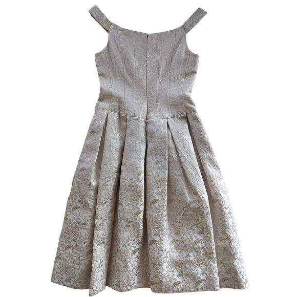 Teri Jon by Rickie Freedman Metallic Jacquard Pleated Cocktail Midi Dress Size 2 - Picture 6 of 13